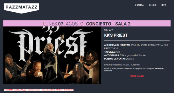 Razzmatazz KK's Priest cancelado